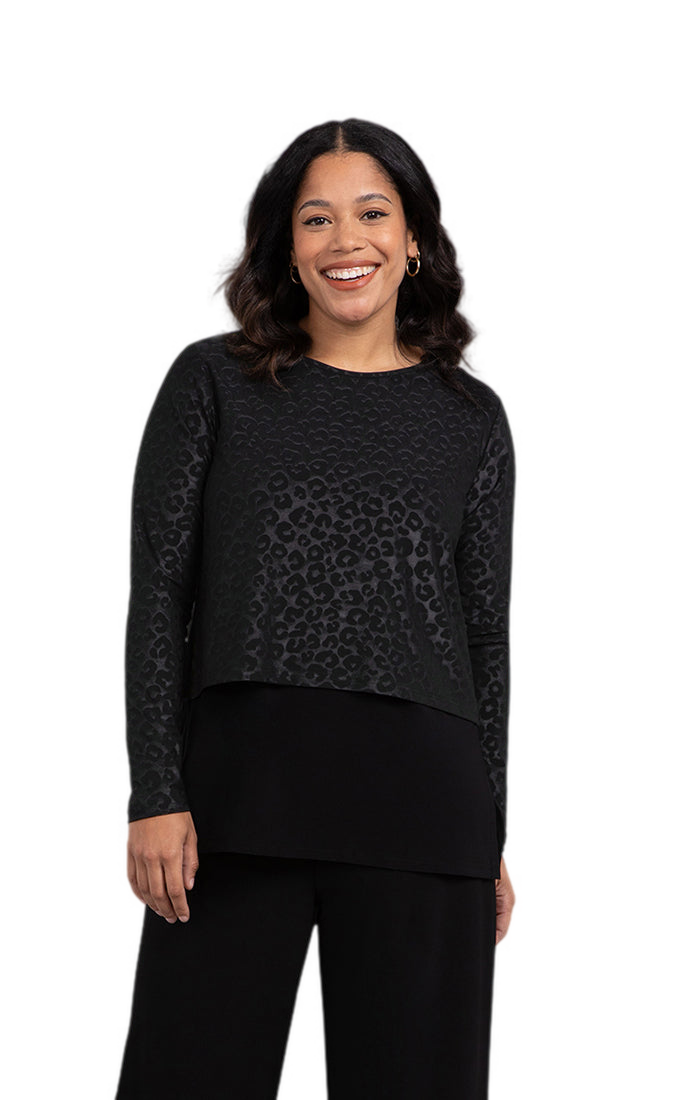 Sympli Go To Cropped T, Long Sleeves Embossed 