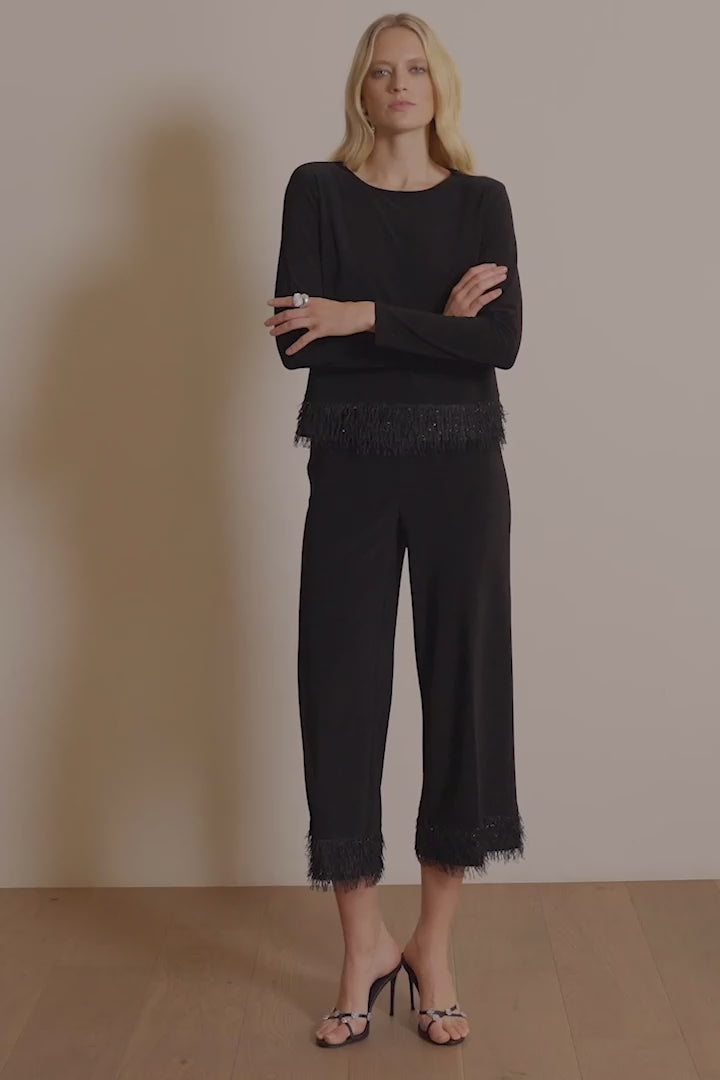 Silky Knit Top with Novelty Fringe Hem