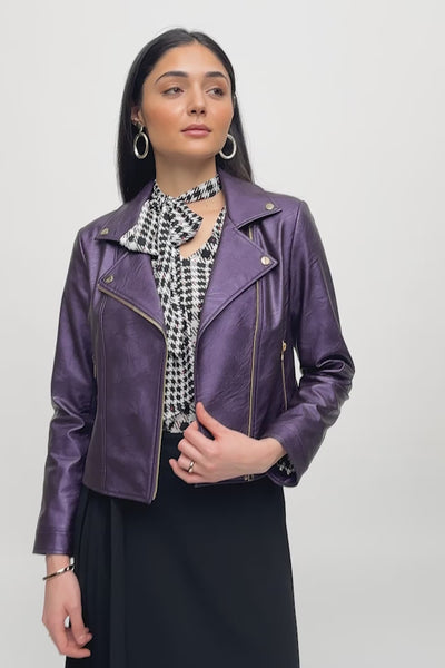 Metallic Faux Leather Biker Jacket