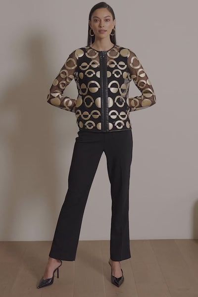 Veste sans col en maille et similicuir