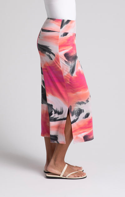 Sympli Print Side Slit Wide Capri 