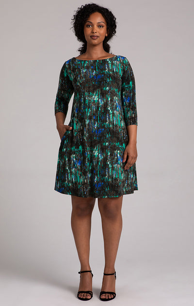 Print Nu Trapeze Dress, 3/4 Sleeve Sympli