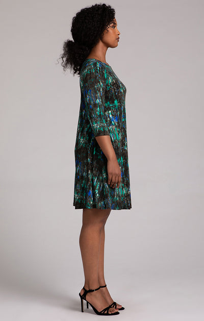 Print Nu Trapeze Dress, 3/4 Sleeve Sympli